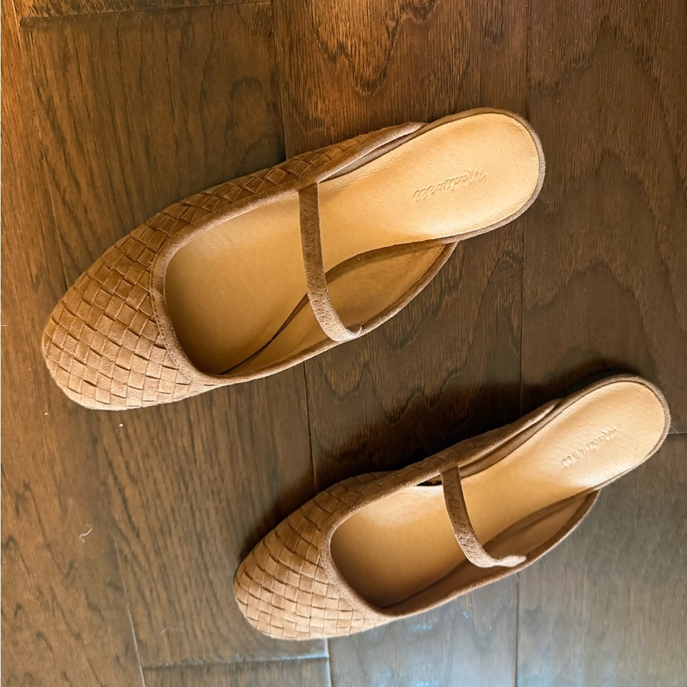 Madewell Tan Woven Leather Mary Jane Mules